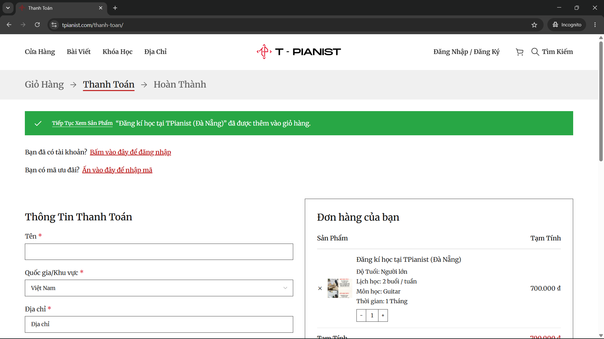 Website Bán Đàn Trang Thanh Toán