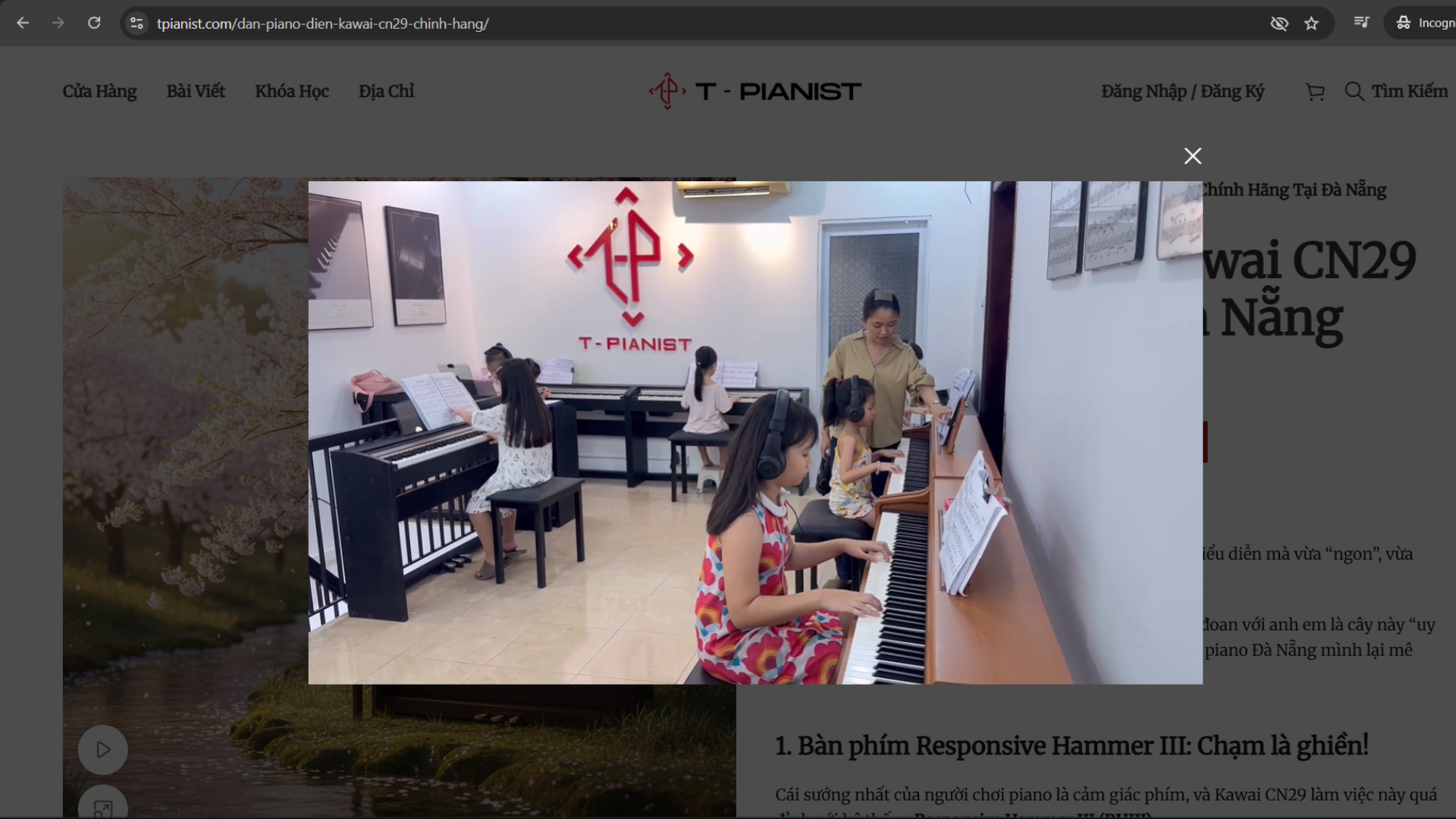 Trang Chi Tiết Sản Phẩm Đàn Piano Điện Kawai Cn29 Có Tích Hợp Nút Phát Video Được Thực Hiện Trong Dự Án Thiết Kế Website Bán Đàn